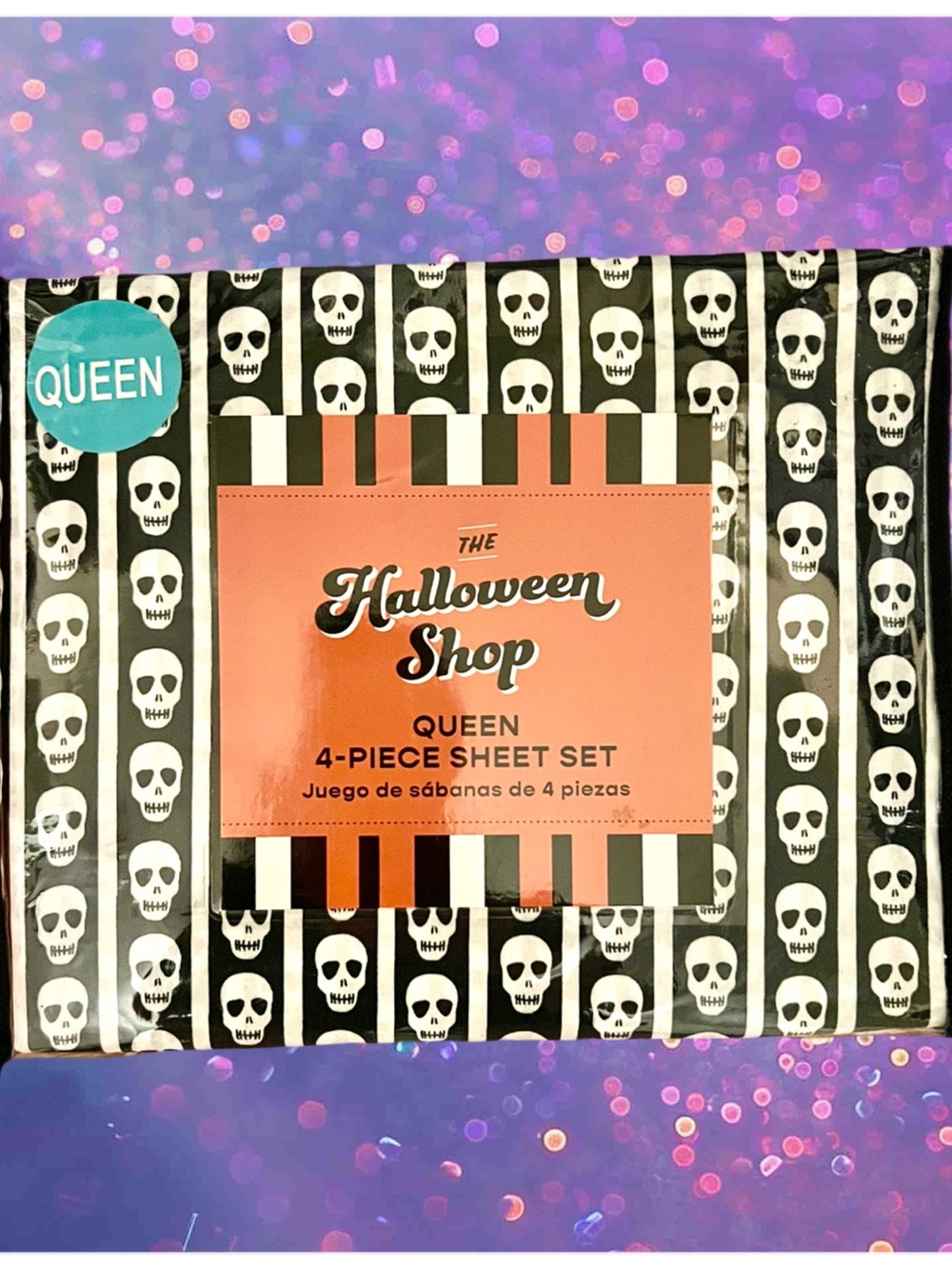 Queen 4-Piece Sheet Set – Black & White Skull